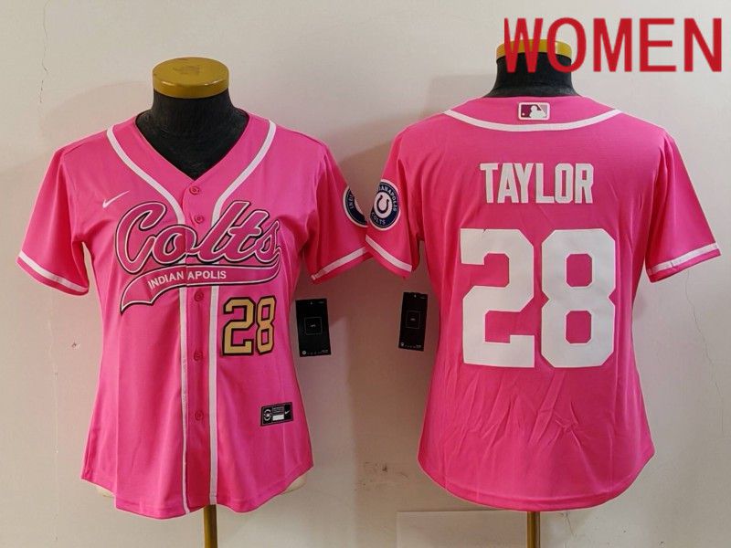 Women Indianapolis Colts 28 Taylor Pink Joint Name 2024 Nike Limited NFL Jersey style 2
